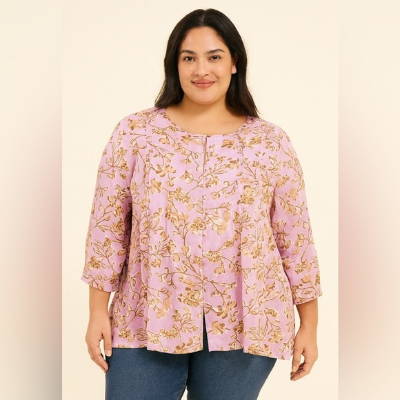 J Jill pink floral Pintuck lightweight button up top size XL petite XLP boho - Picture 1 of 10